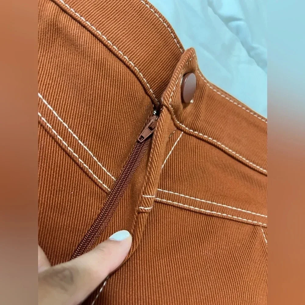 ZARA Brown Seamed Mini Skirt Size M